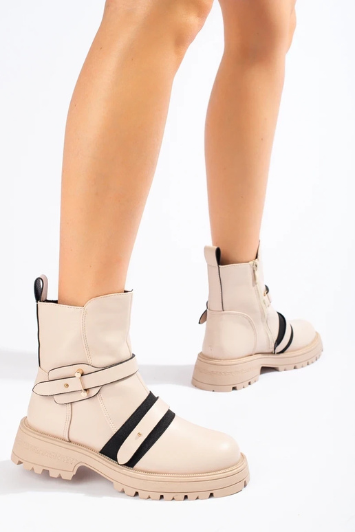 Beige Damenstiefel mit Schutz