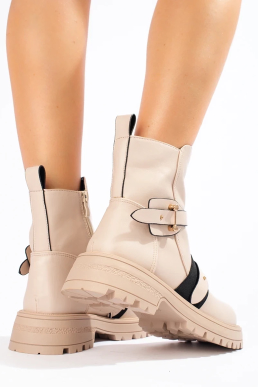 Beige Damenstiefel mit Schutz