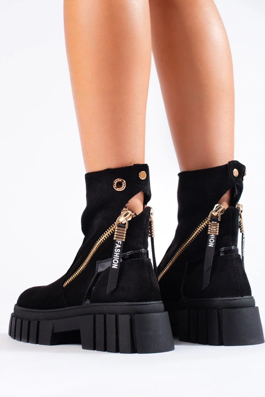 Schwarze Wildleder-Plateaustiefel für... Schwarze Wildleder-Plateaustiefel für...