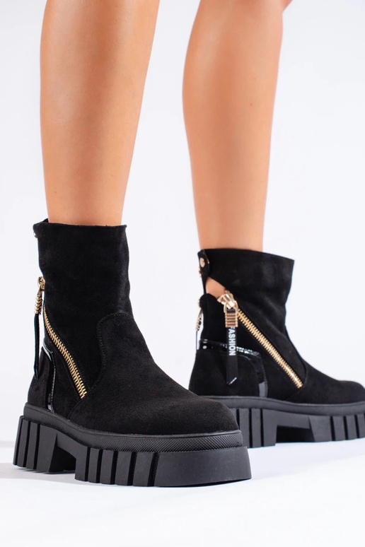 Schwarze Wildleder-Plateaustiefel für... Schwarze Wildleder-Plateaustiefel für...