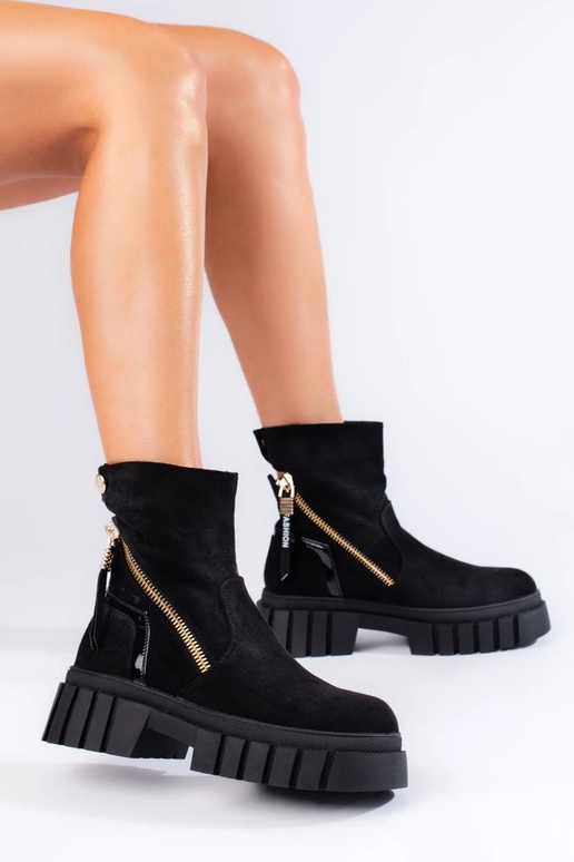 Schwarze Wildleder-Plateaustiefel für... Schwarze Wildleder-Plateaustiefel für...