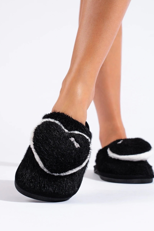 schwarze Damenhausschuhe mit Herzen...