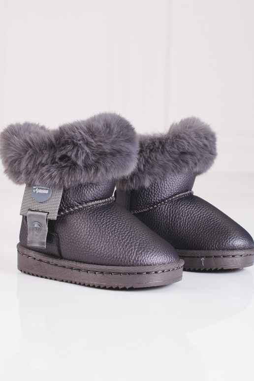 graue Schneestiefel für Mädchen mit Fell