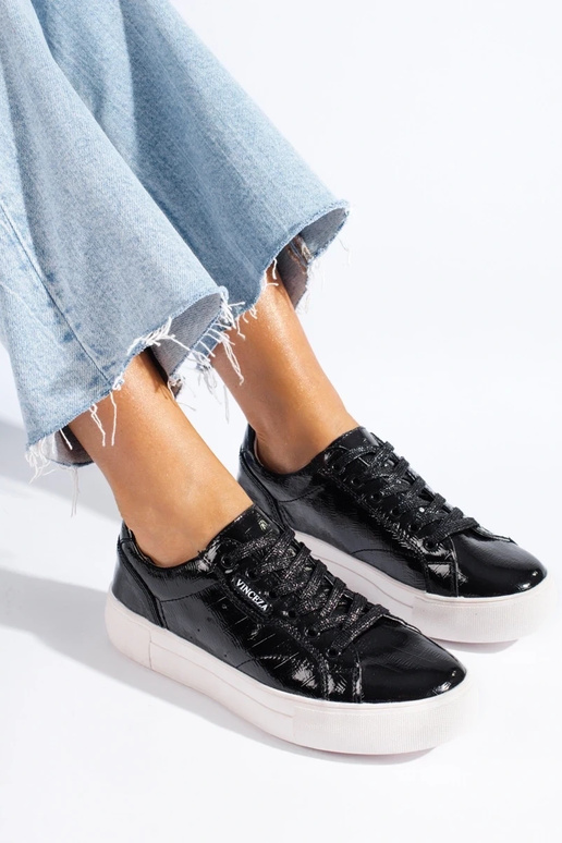 Schwarze Leder Damenstiefel Vinceza