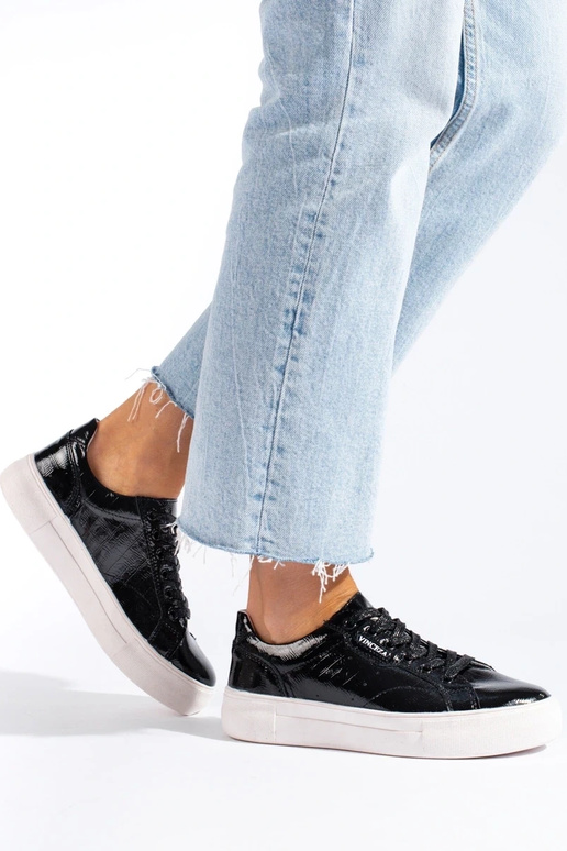 Schwarze Leder Damenstiefel Vinceza