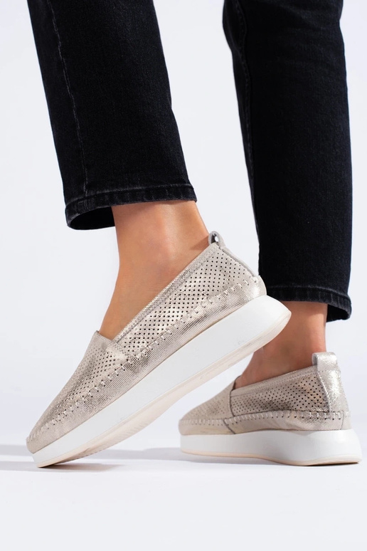 Lederne, durchbrochene Halbschuhe Gold Lederne, durchbrochene Halbschuhe Gold