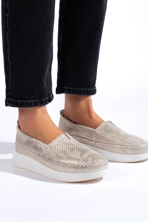 Lederne, durchbrochene Halbschuhe Gold Lederne, durchbrochene Halbschuhe Gold