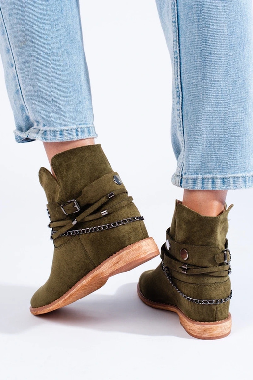 Damen-Keilschuhe aus Wildleder in Grün