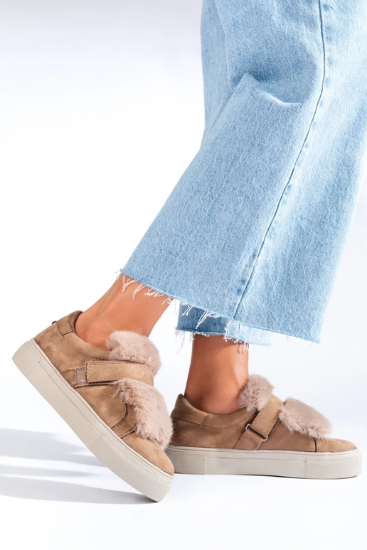 Beige Wildlederstiefel mit Fell Shelovet