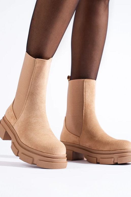 Stiefel Damenschuhe aus beigem Wildleder