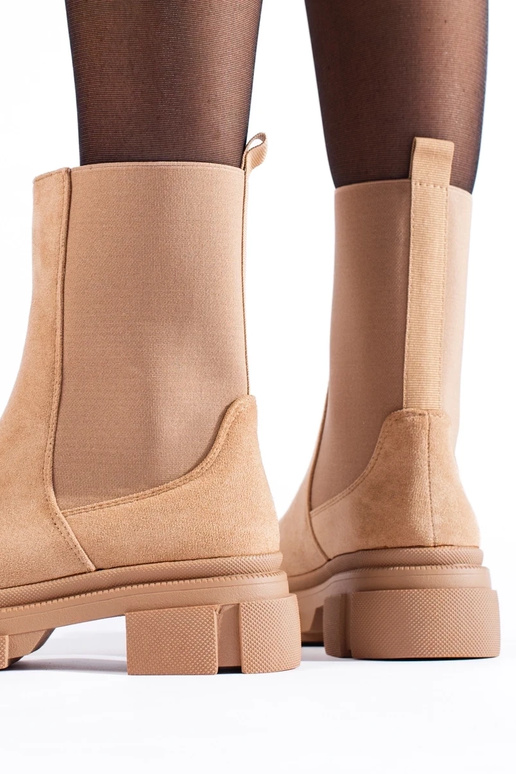 Stiefel Damenschuhe aus beigem Wildleder