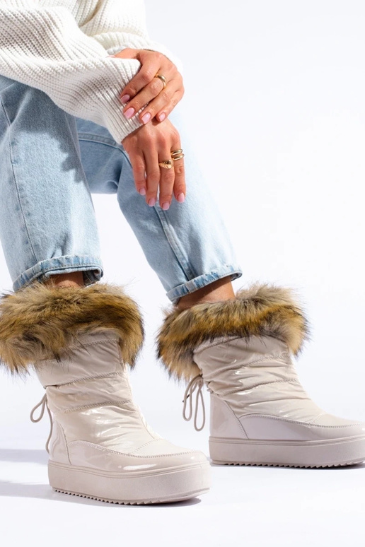 Cremefarbene Damen-Schneestiefel mit...