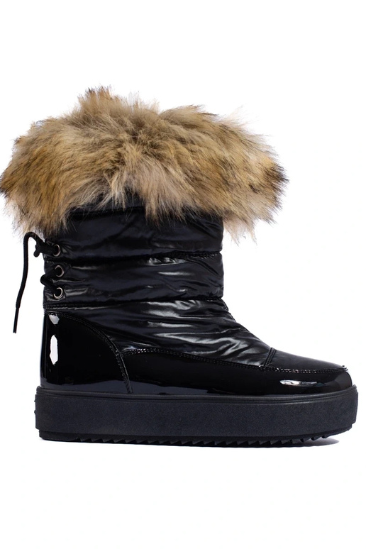 Schwarze Damen-Schneestiefel mit Fell