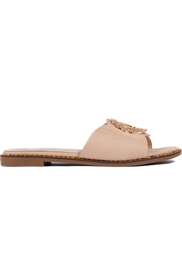 Beige Wildlederpantoffeln
