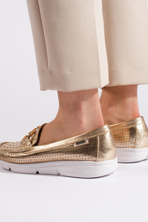 goldfarbene Damenmokassins