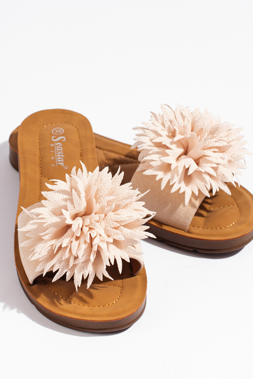 Beigefarbene Damenhausschuhe mit...