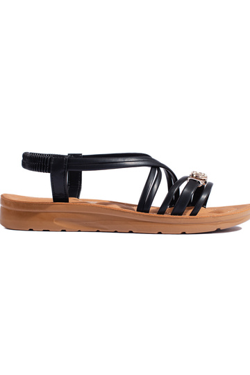 schwarze Sandalen mit rauen...