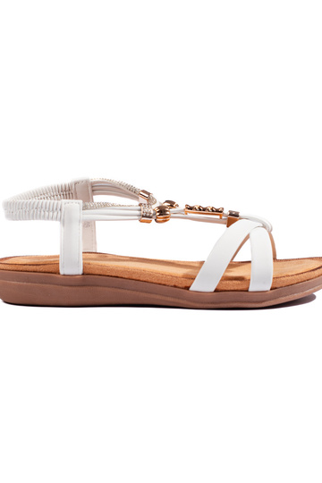weiße Sandalen z elementami...