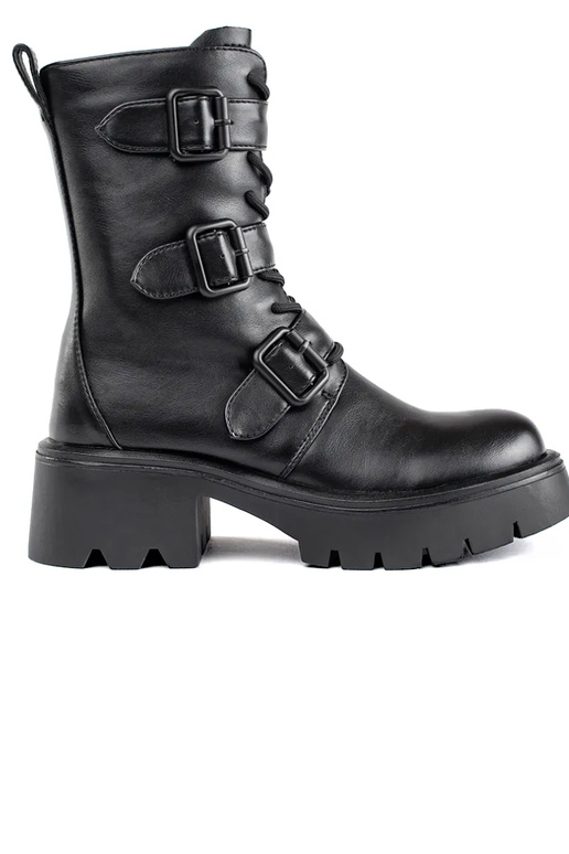 Hohe schwarze Damenstiefel mit Schnallen