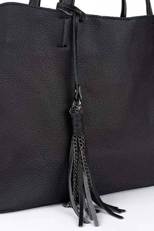 schwarze große Handtasche mit Fransen