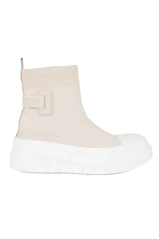 Elfenbeinfarbene hohe Plateaustiefel