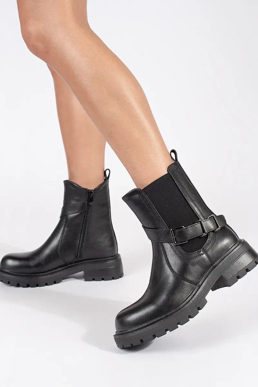 Schwarzes Leder Damen Plateauschuhe...