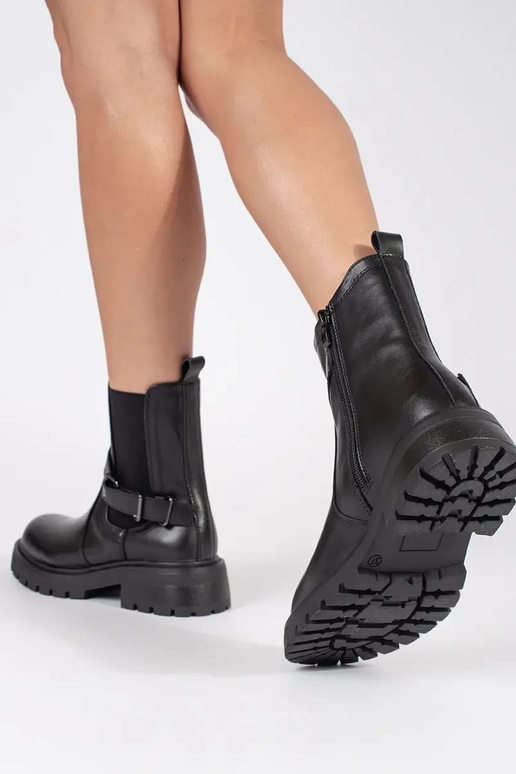 Schwarzes Leder Damen Plateauschuhe...