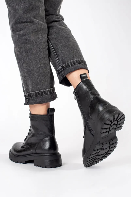 Schwarze Leder Plateauschuhe für...