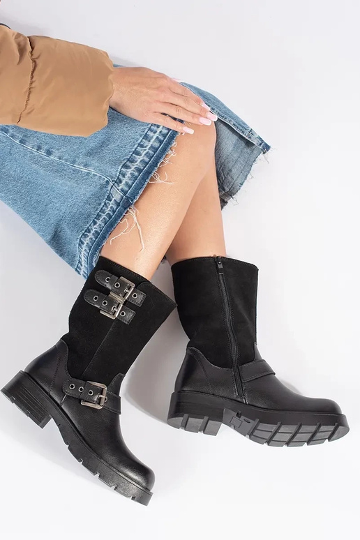 Schwarze Leder-Damenschuhe mit...