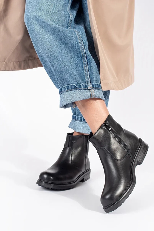 Schwarz Leder Chelsea flache Sohle...