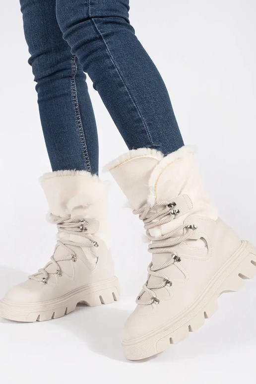 Beige geschnürt Schneestiefel für...