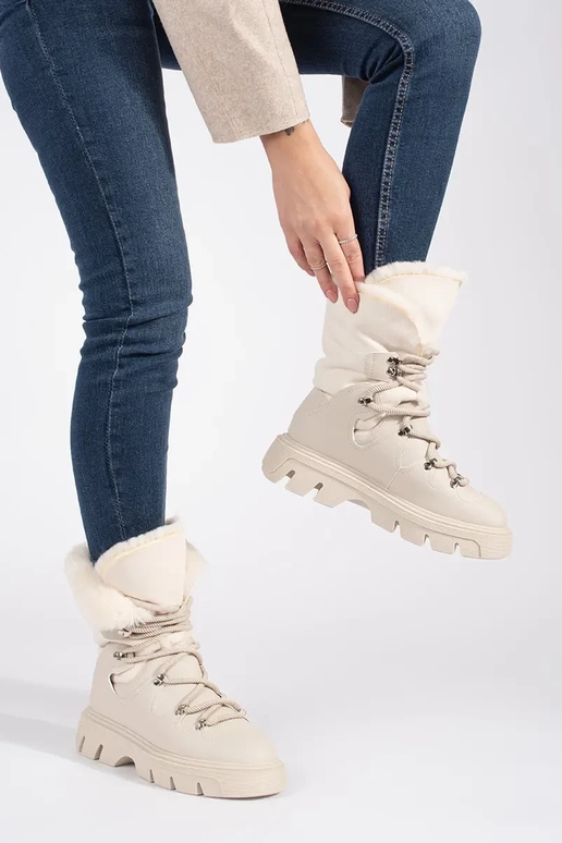 Beige geschnürt Schneestiefel für...