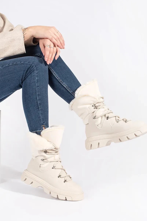 Beige geschnürt Schneestiefel für...