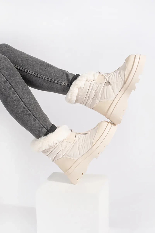 Beige Schneestiefel für Damen z...