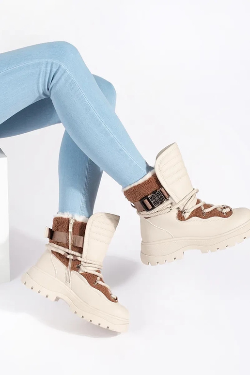 Beige Schneestiefel für Damen mit...