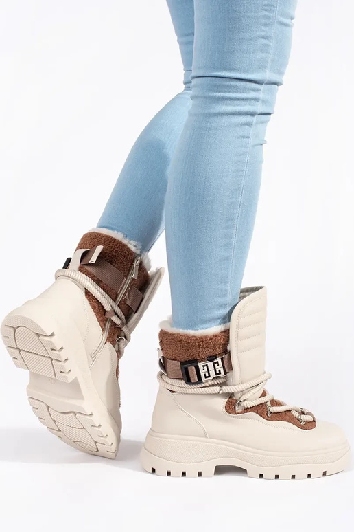 Beige Schneestiefel für Damen mit...