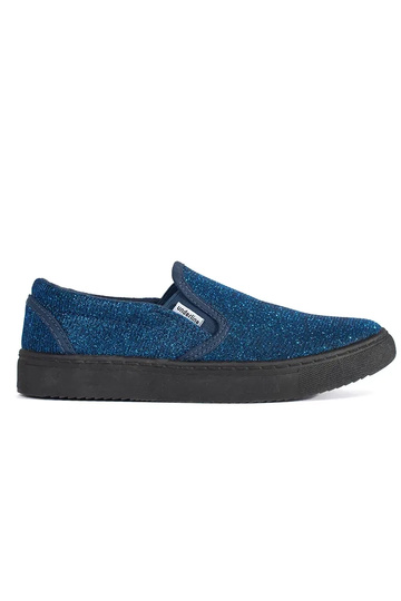 Blaue Glitzer-Slip-On-Schuhe