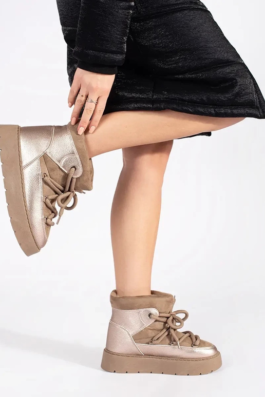 Beige geschnürt Schneestiefel für...