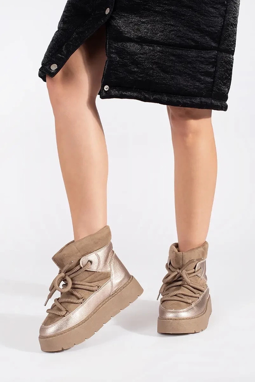 Beige geschnürt Schneestiefel für...