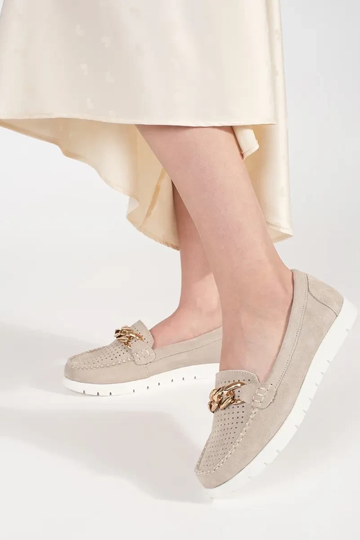 Mokassins aus Leder in Sandfarbe mit... Mokassins aus Leder in Sandfarbe mit...