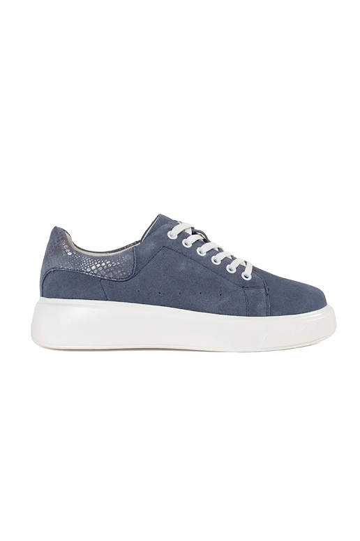 Blaue Leder Sneakers auf dicker Sohle