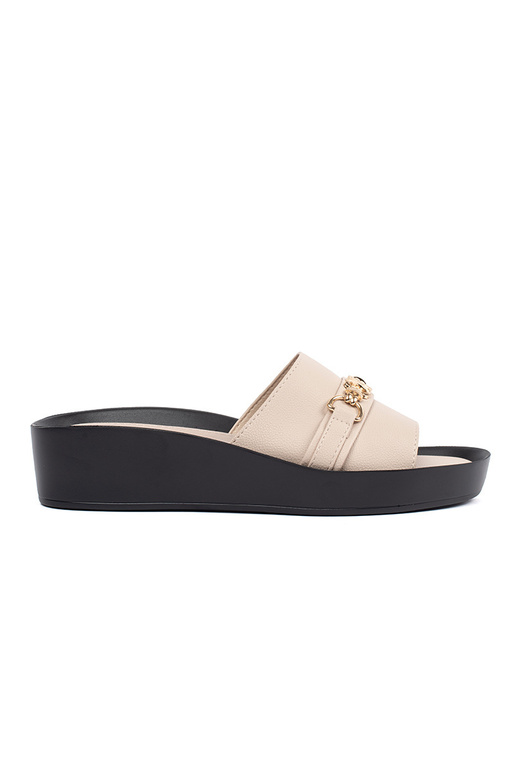 sandfarbene Slipper für Damen mit Kette
