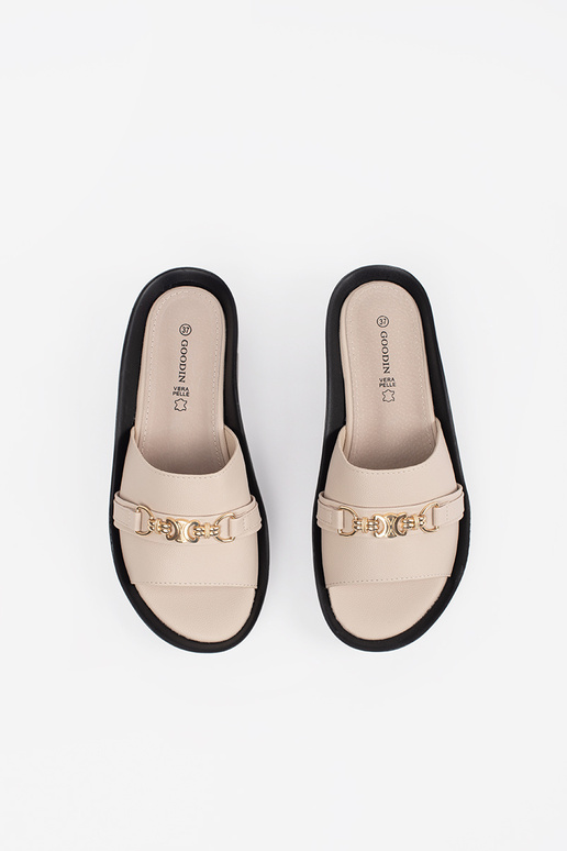 sandfarbene Slipper für Damen mit Kette