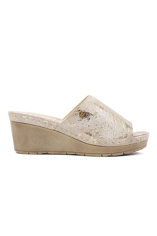 Damen Pantoletten auf Keilabsatz taupe Damen Pantoletten auf Keilabsatz taupe