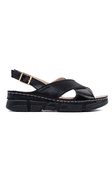 Schwarze flache Sandalen