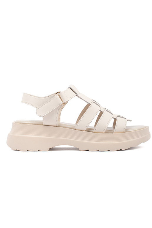 Leder-Sandalen mit Plateau in Sandfarbe Leder-Sandalen mit Plateau in Sandfarbe