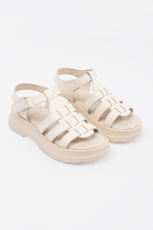 Leder-Sandalen mit Plateau in Sandfarbe Leder-Sandalen mit Plateau in Sandfarbe