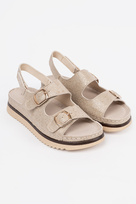 Sandfarbene Sandalen mit goldenen...