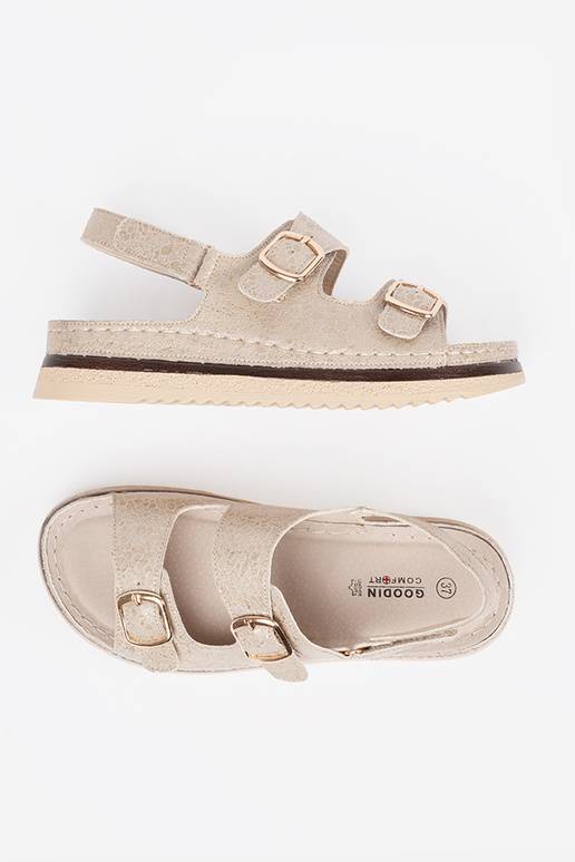 Sandfarbene Sandalen mit goldenen...