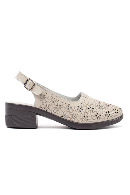 Beige Sandalen mit niedrigem Absatz